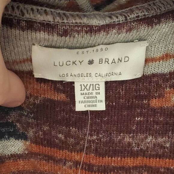 LUCKY Brand Women’s Sweater Cardigan Open Front Waterfall Aztec Cotton plus size - Picture 7 of 10